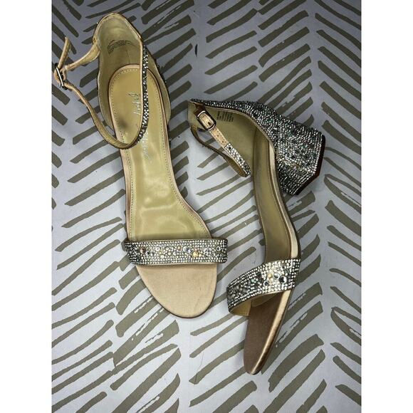 Betsey Johnson SB-Mari Champagne Rhinestone Ankle Strap Sandals - Picture 1 of 6